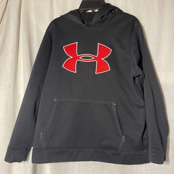 Under Armour Hoodie Youth Large. Black red Logo. Warm comfortable. Long sleeve - Picture 1 of 6